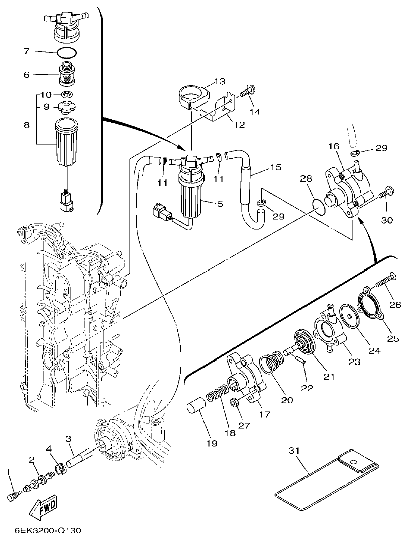 Yamaha F115B, FL115B, FL115BET FUEL 1 parts diagram